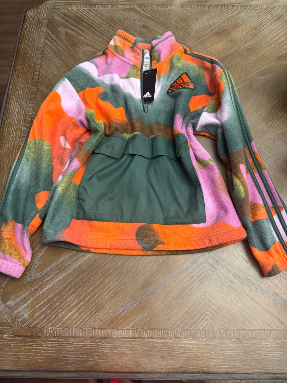 adidas Kids Orange Green Pink Camo Fleece Pullover Jacket